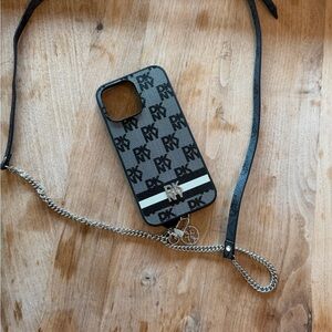 DKNY Black and Gray Phone Case with Strap